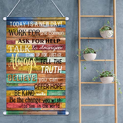 Today is a New Day Wall Decor Print Canvas Poster, 12 x 20 Inch Motivational Quotes Inspirational Hanging Scroll Frame for Painting Home Office Classroom Study Wall Decor