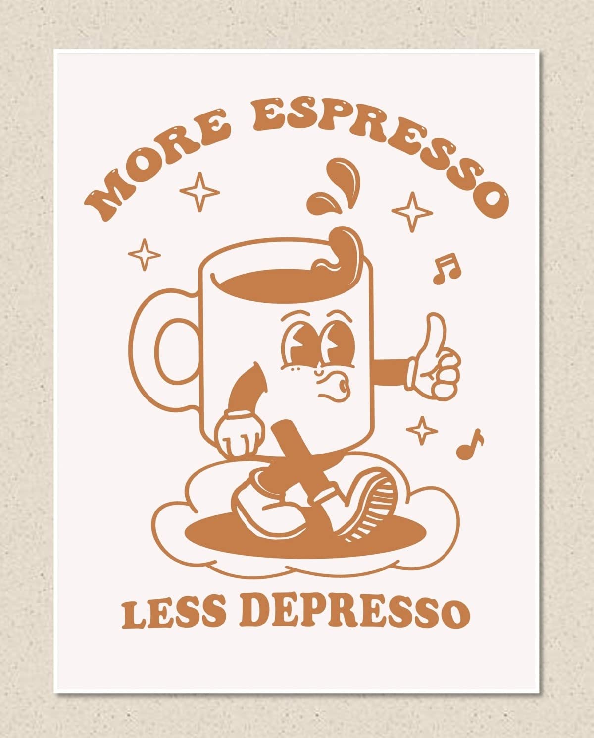 MINI ZOZI Retro Wall Art Room Decor Cute Aesthetic Poster 12"x16" Vintage Pastel More Espresso Less Depresso Trendy For Bedroom Bathroom & Dorm Large Size Kidcore Beige Prints For Teens Girls Unframed
