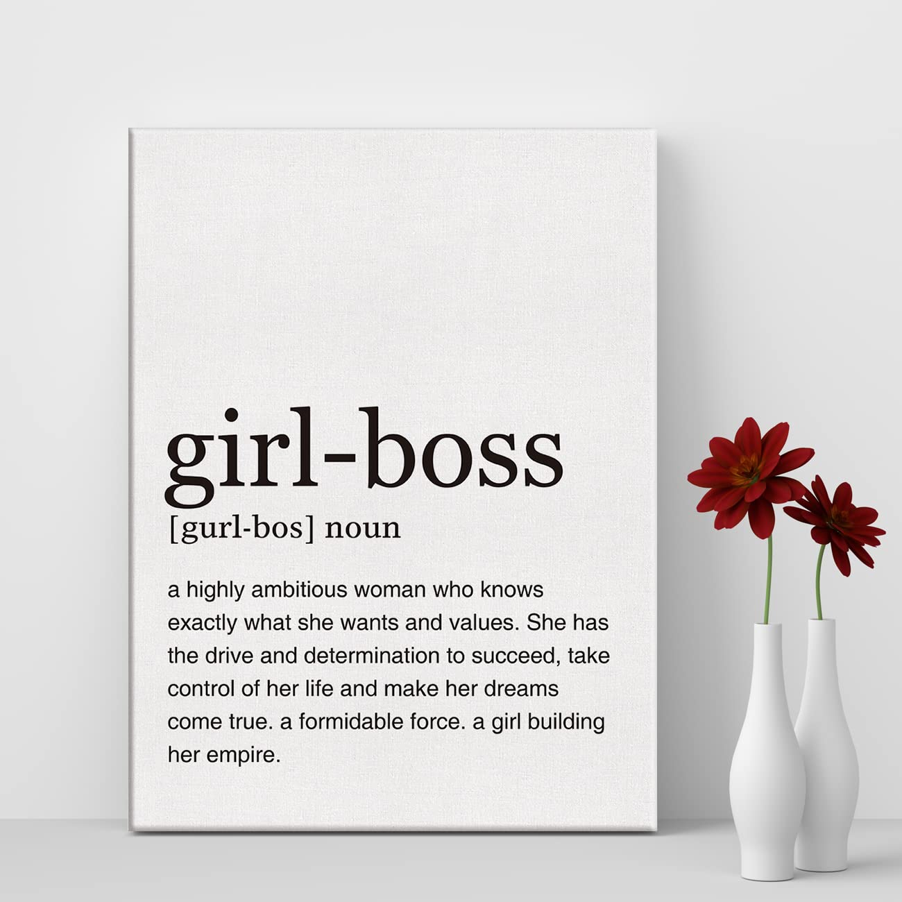 LEXSIVO Girl Boss Definition Print Canvas Wall Art Home Office Decor Modern Girl Boss Quote Painting 12x15 Canvas Poster Framed Ready to Hang Artwork