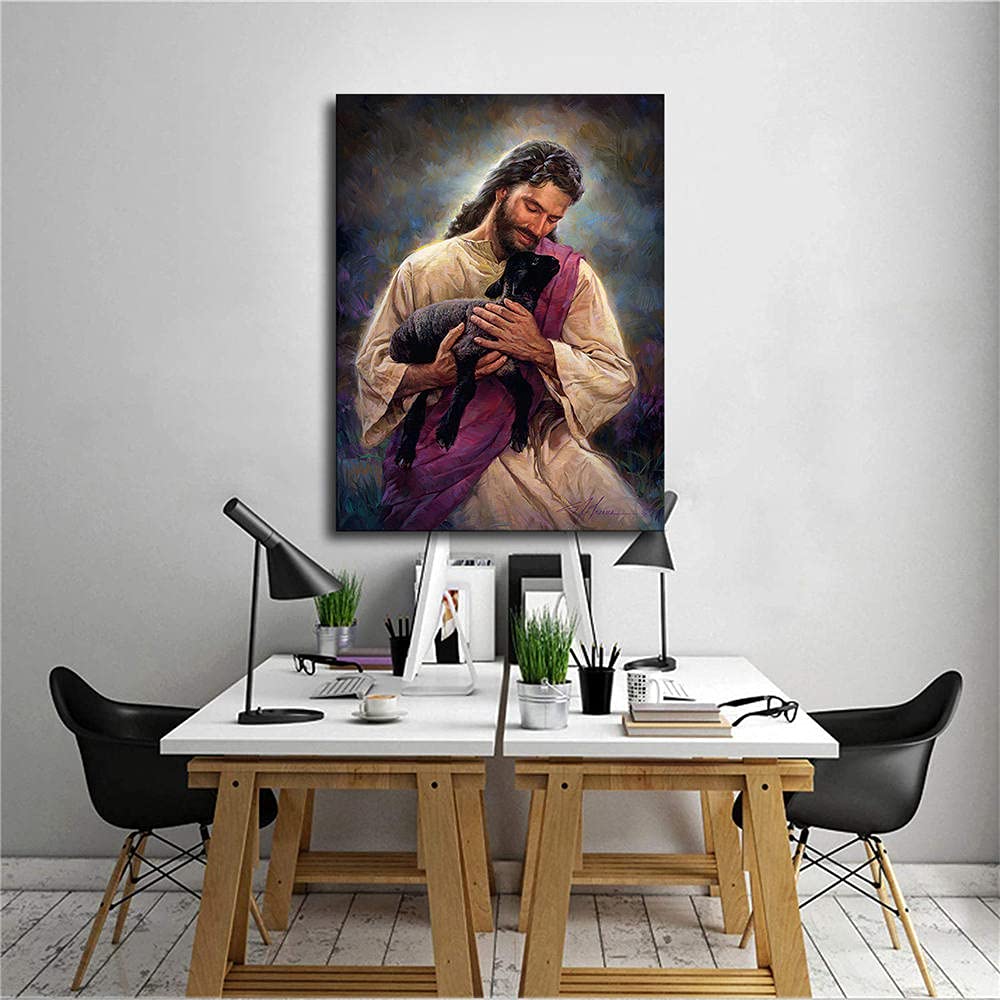 Jesus Christ The Good Shepherd Canvas Wall Art Print Poster Picture Artwork Home Room Decor Jesus Poster -4 (12 * 16inch-No Farmed,Picture 3)