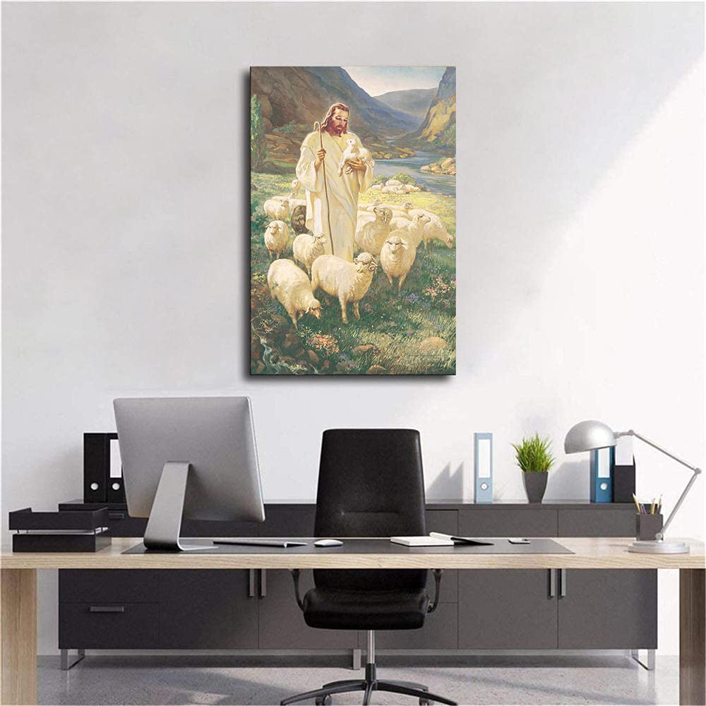 WRR The Good Shepherd Jesus Christ Poster Picture Canvas Wall Art Print Christianity Jesus Poster Home Room Decor -703 (12x18inch-NoFramed)