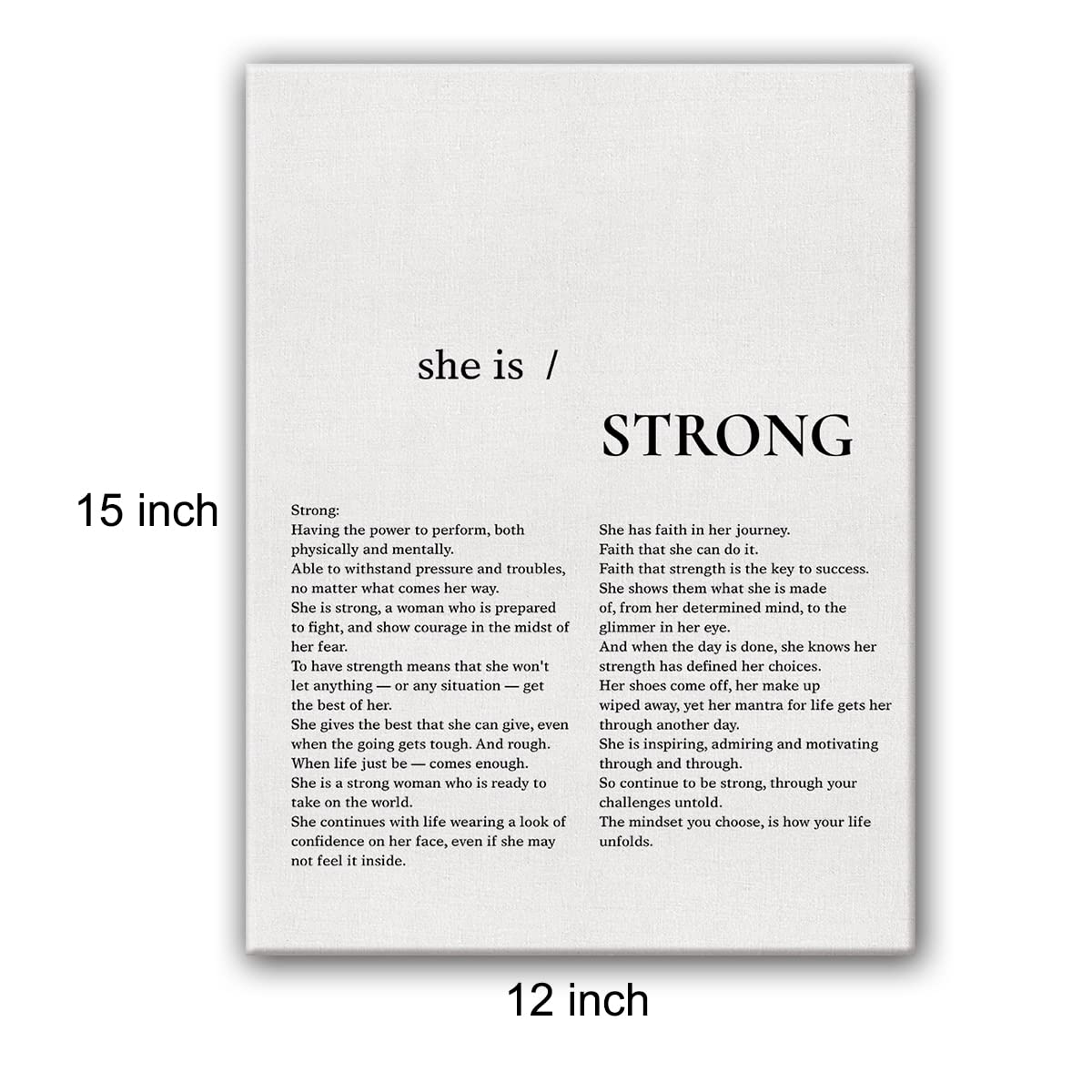 Yuzi-n Inspirational She is Strong Print Poster Painting Canvas Wall Art & Tabletop Decoration Home Office Artwork for Woman, Easel & Hanging Hook 12x15Inch