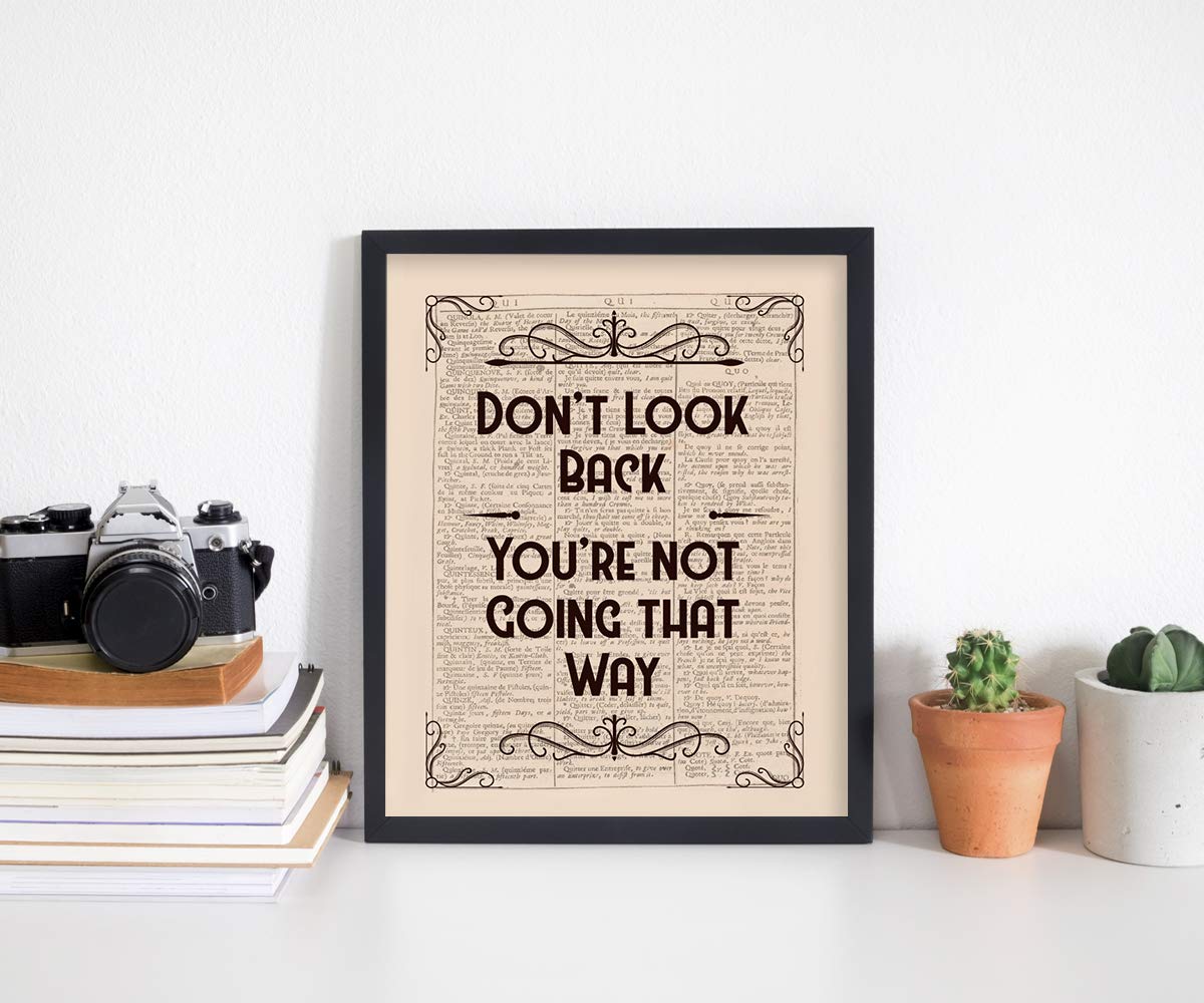 Don't Look Back Wall Art Prints - Unframed 8x10 in - Motivational Pictures with Inspirational Quotes for Office Decor and Home - Positive Papers Style with Signs Poster