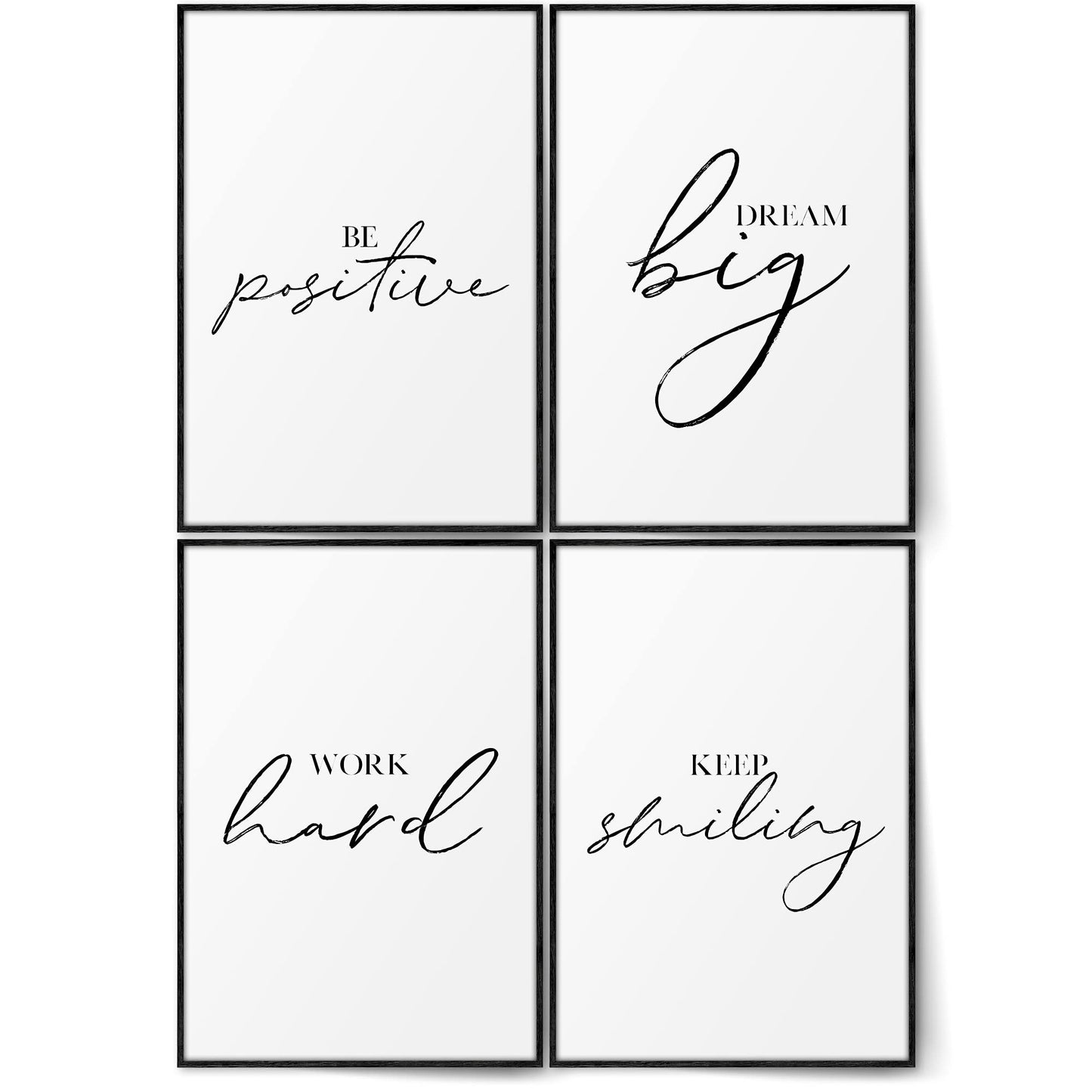 BLCKART Kitchen Poster Set of 4 Modern Wall Art Pictures Quotes Diningroom Decor Black & White Prints (4 x 6 | Unframed, Office | Dream Big)