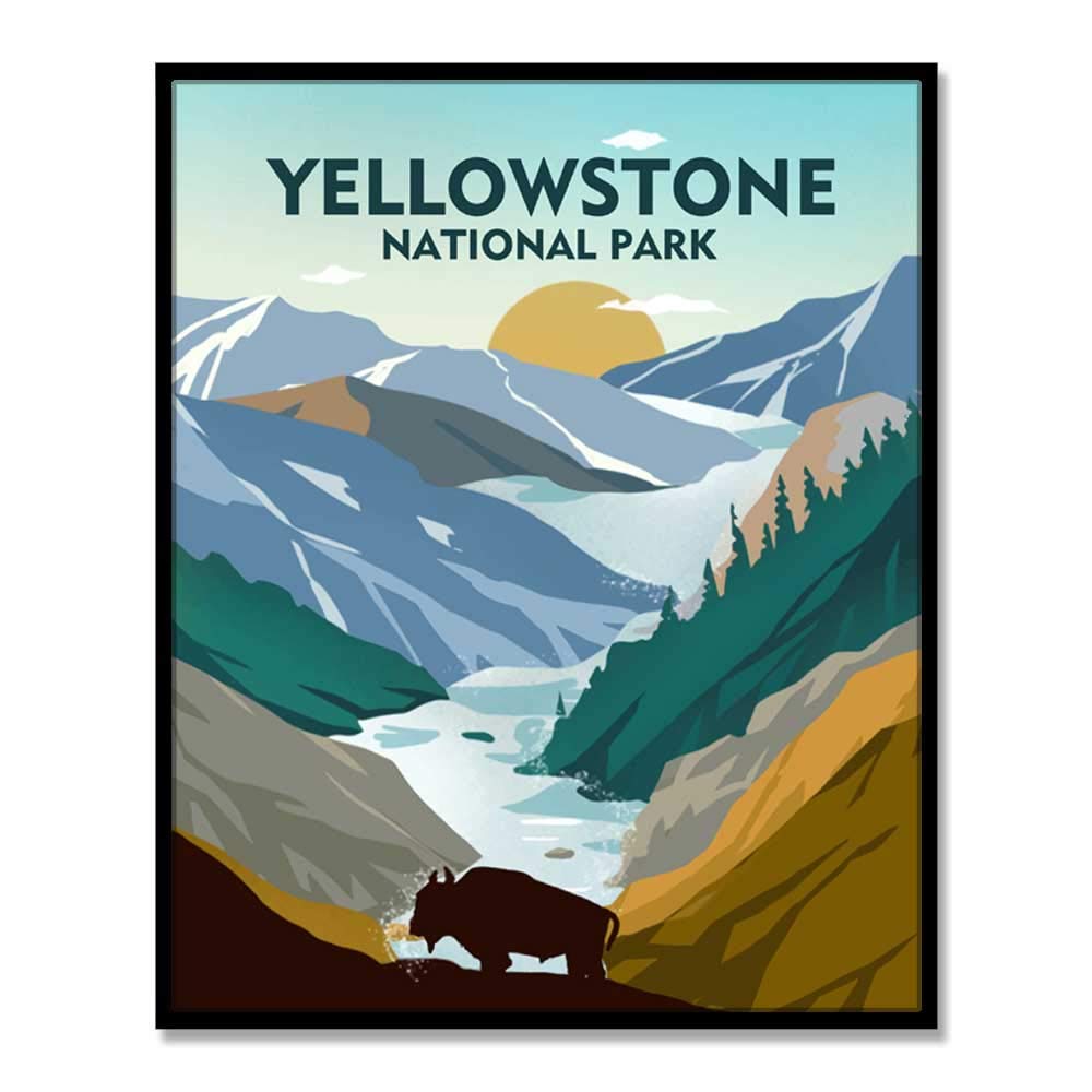 Yellowstone National Park Poster Travel Wall Art Yellowstone National Park Minimalist Decor Travel Poster Wanderlust Gift, UNFRAMED (8X10 inch)