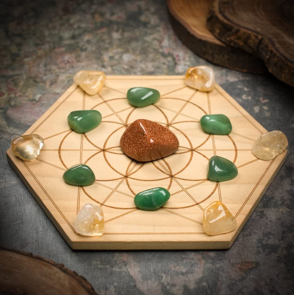 Attract Abundance Mini Crystal Grid Set with Goldstone, Citrine, and Aventurine