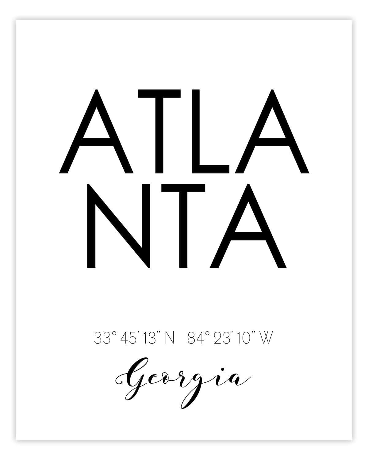 Atlanta Skyline Wall Décor Prints - Set of 2 (8x10) Art Photos - Typography Minimalist Poster