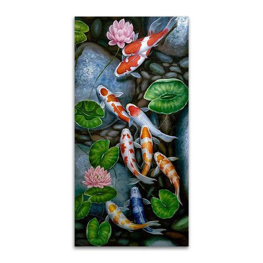 Nine Koi Fish Wall Art Animal Wall Decor Canvas Prints Oil Paintings Lotus Pond Koi Fish Artwork Koi Fish Lotus Pond Pictures Prints Posters for Living Room, Bedroom, Office