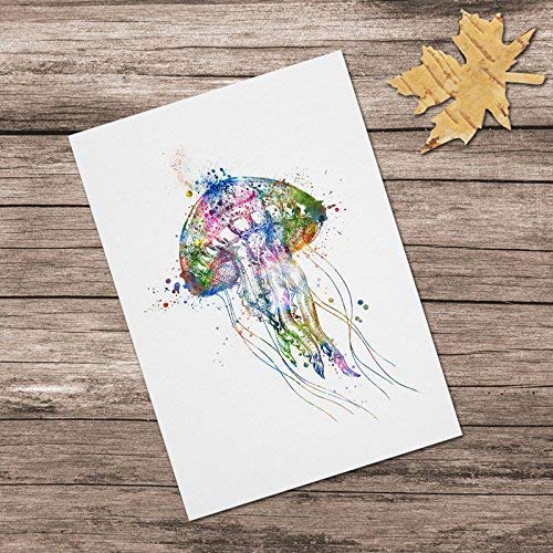 Jellyfish Art Print Watercolor Marine Life Wall Poster Colorful Sea Animal Print Archival Paper Ocean Life Painting Wall Art 8x10inch No Frame