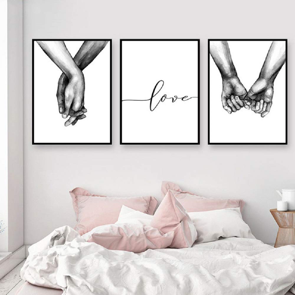 Wall Art for Bedroom Living Room Minimalist Black and White Canvas Print Poster Love Hand in Hand Sketch Art Line Paintings Home Decor (8x10 inches) …