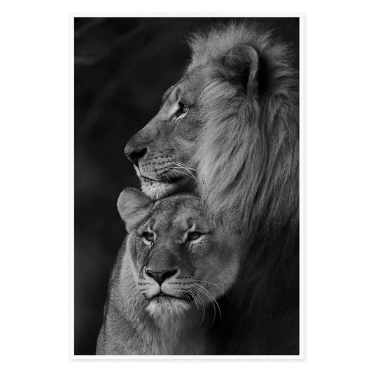 Black And White Lion Couple Canvas Painting Modern Abstract Wall Art Animal Posters and Prints Wall Decor Unframe Wall Artwork Home Decor Office Kitchen Wall Decoration for Home Classroom Office