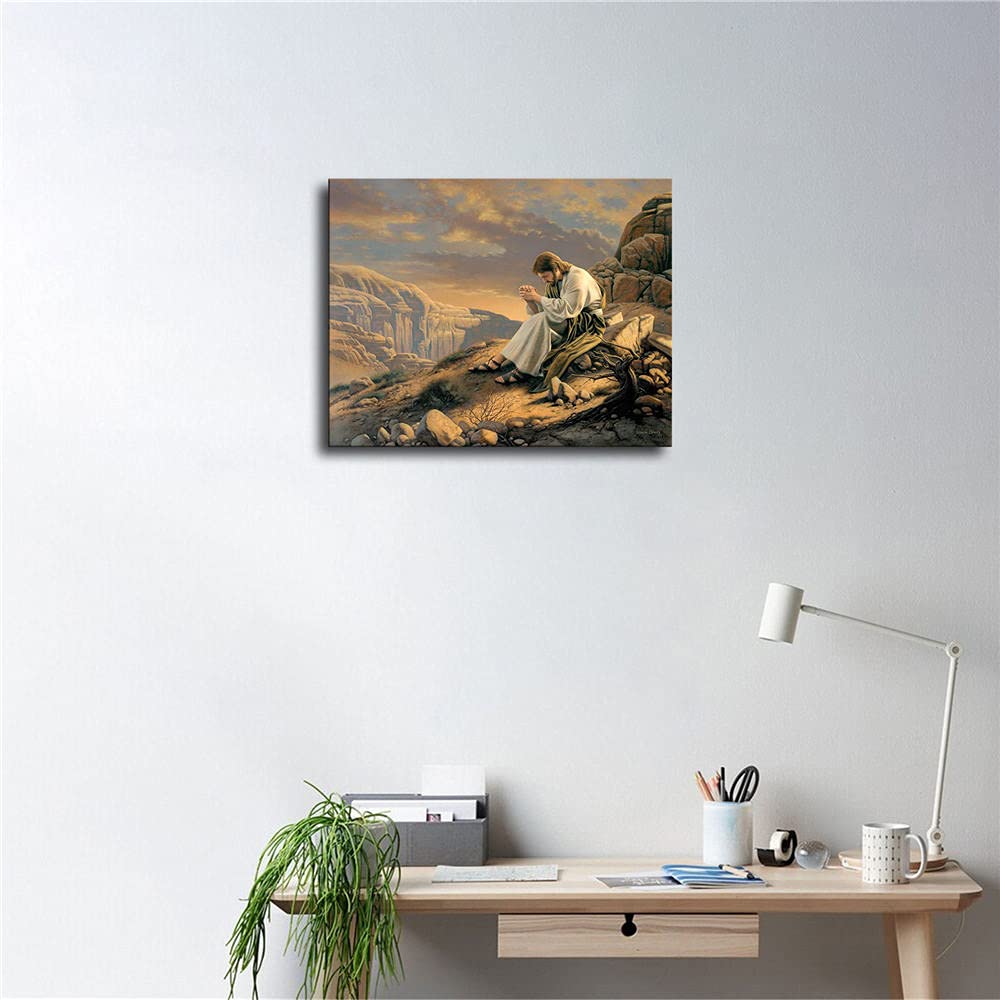 Simon Dewey - Jesus Christ Praying In The Desert Poster Picture Canvas Wall Art Print Jesus Poster Home Room Decor (12x16inch-NoFramed)