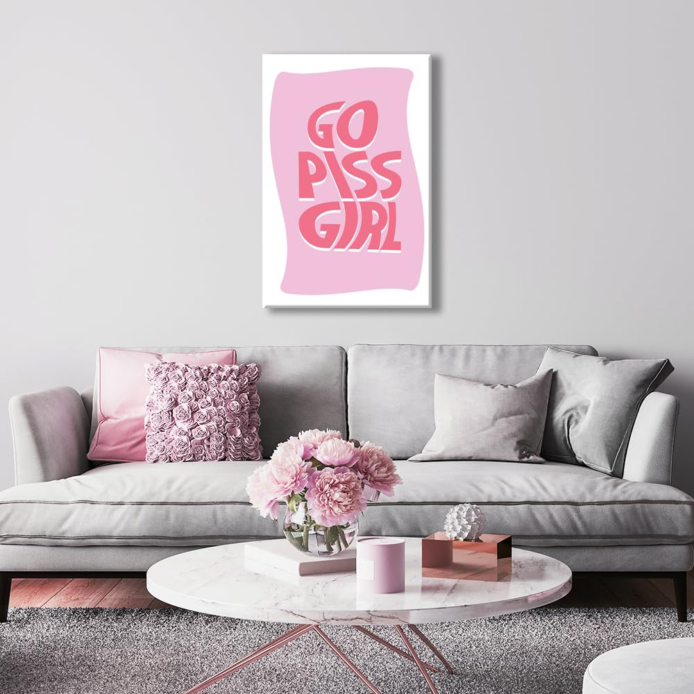 DFAIUY Go Piss Girl Poster Wall Art | Trendy Poster Wall Art Pink Aesthetic Decor Print Painting Home Decor Pop Culture Art Funny Cute Decor Bathroom Toilet 12x16in Unframed