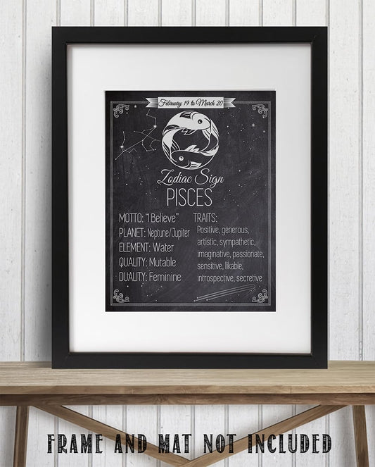 Astrology Posters - Zodiac Sign Pisces, The Fish -11x14 Unframed Art Print - Great Vintage Zodiac Poster, Astrology and Aptitude Vintage Home Wall Decor for Astrology Enthusiasts