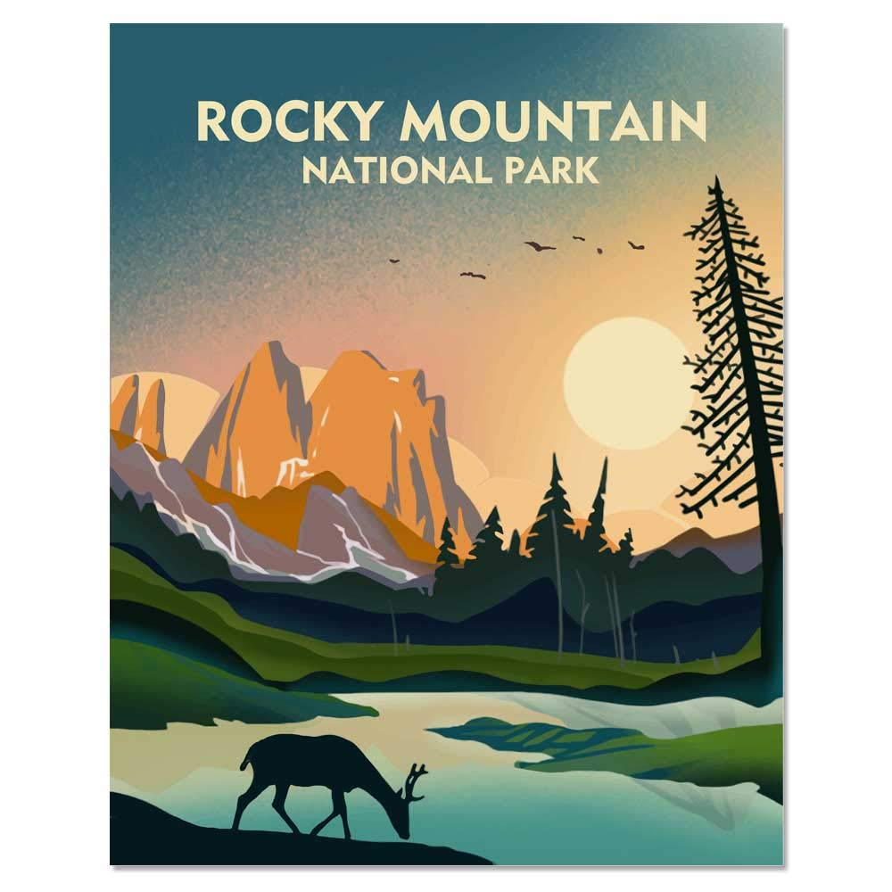 Rocky Mountain National Park Travel Wall Art Rocky Mountain Art Print Travel Poster Wanderlust Gift, UNFRAMED (8x10 inch)