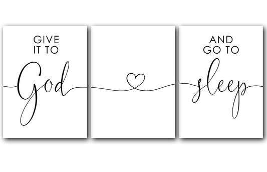 Give it to God and Go to Sleep 8 x 10 Inches Set of 3 Poster Print Home Christian Wall Art Decor Unframed