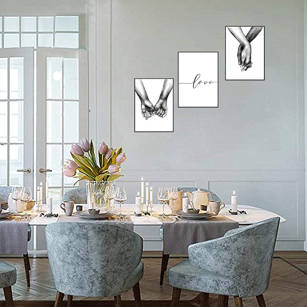 12"x16" Love and Hand in Hand Wall Art Canvas Print Poster, Black and White Sketch Art Line Drawing Decor Simplism Drawing Wall Art For Bedroom Living Room and Home Decor (Unframed)