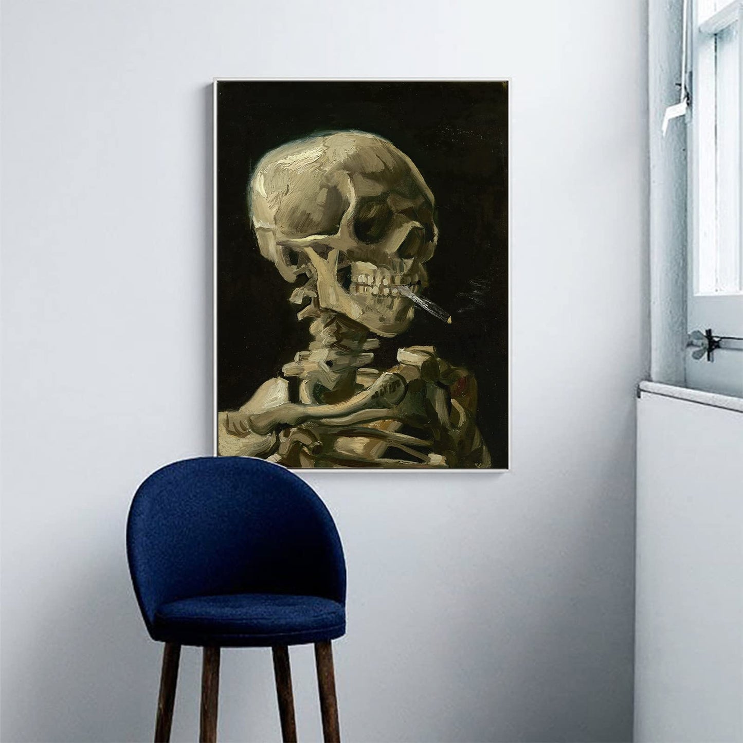 Vincent Van Gogh Skull Of a Skeleton With Burning Cigarette Art Prints Poster - Famous Painting Reproduction Van Gogh Skeleton Smoking Canvas Wall Art for Home Office Decor - Unique Gift(Skeleton