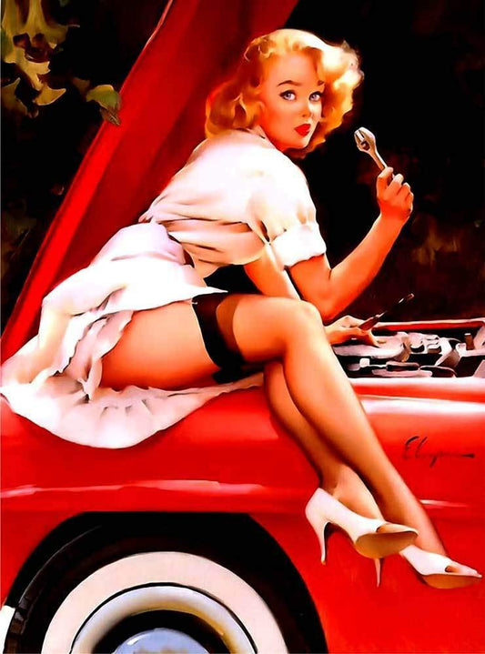 Vintage GIL ELVGREN Pinup Girl XL CANVAS PRINT Poster Sexy Mechanic-"" Paintings Oil Painting Original Drawing Photo Wall Art (8x10inch NO Framed)