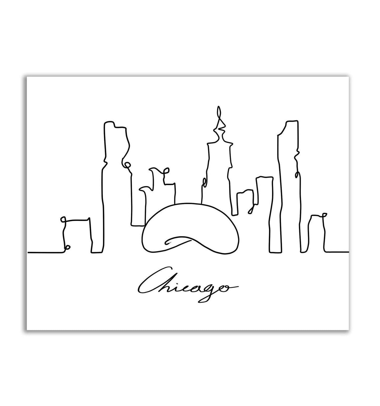 Chicago Skyline Wall Decor Art, Fine Line Print, Minimalist Wall Art, Modern One Line Art, Chicago Landmark Poster, City Skyscraper Poster 8x10 inches UNFRAMED