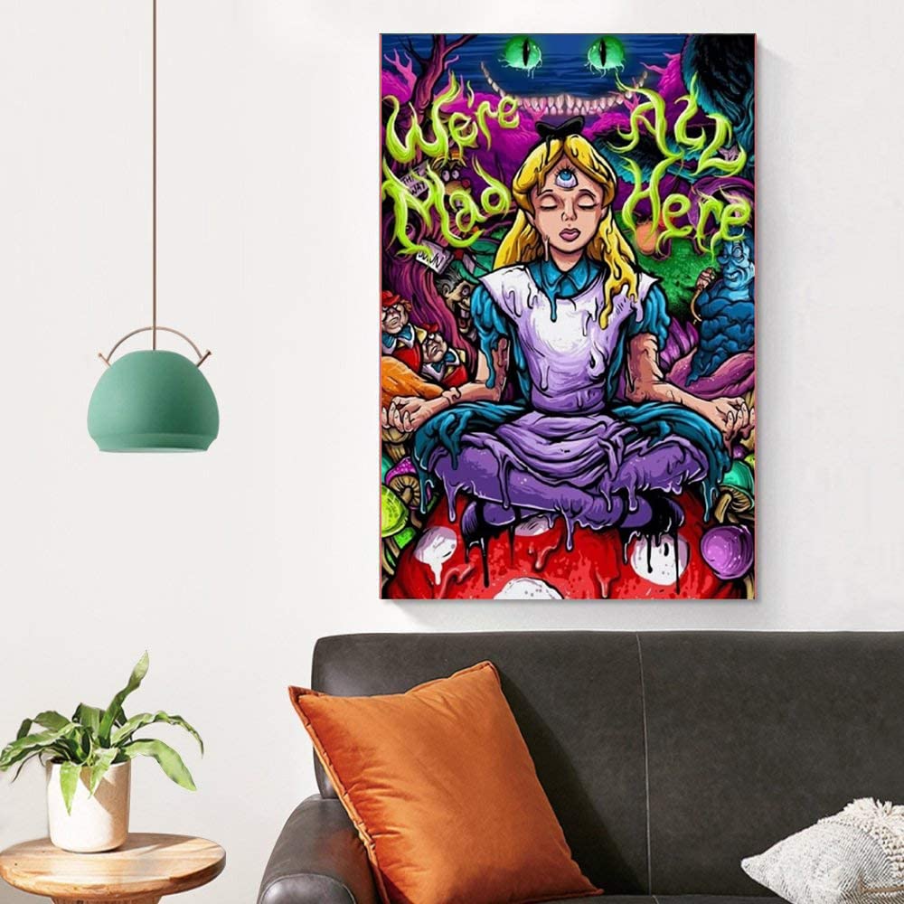 Alice Wonderland Poster Fabric Art Poster Fabric Prints 16x24 inch for Wall Decoration No Framed