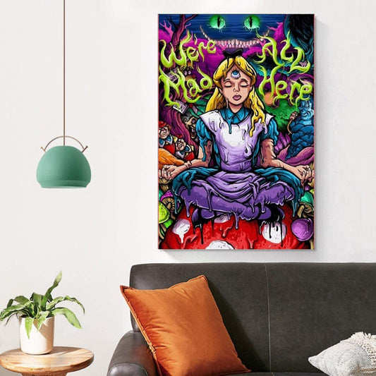 Alice Wonderland Poster Fabric Art Poster Fabric Prints 16x24 inch for Wall Decoration No Framed