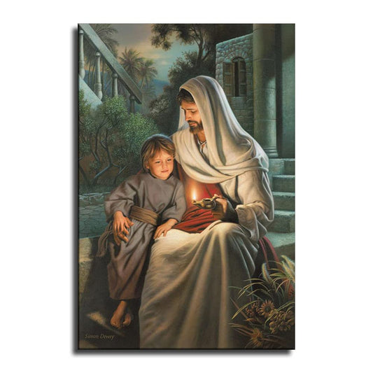 Simon Dewey Jesus Christ and Child Canvas Wall Art Poster Picture Print Home Room Decor Black White Mural -414 (8x12inch-NoFramed)