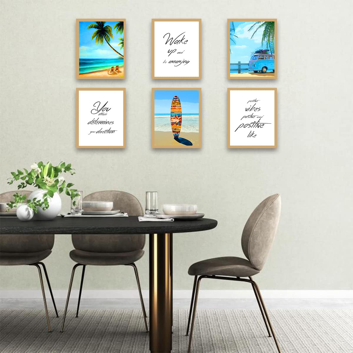 California Beach wall art poster, California Surfboard,Palm Tree Pictures Wall Art print,Bathroom decor,Set of 6 (8”X10”,No Frame)