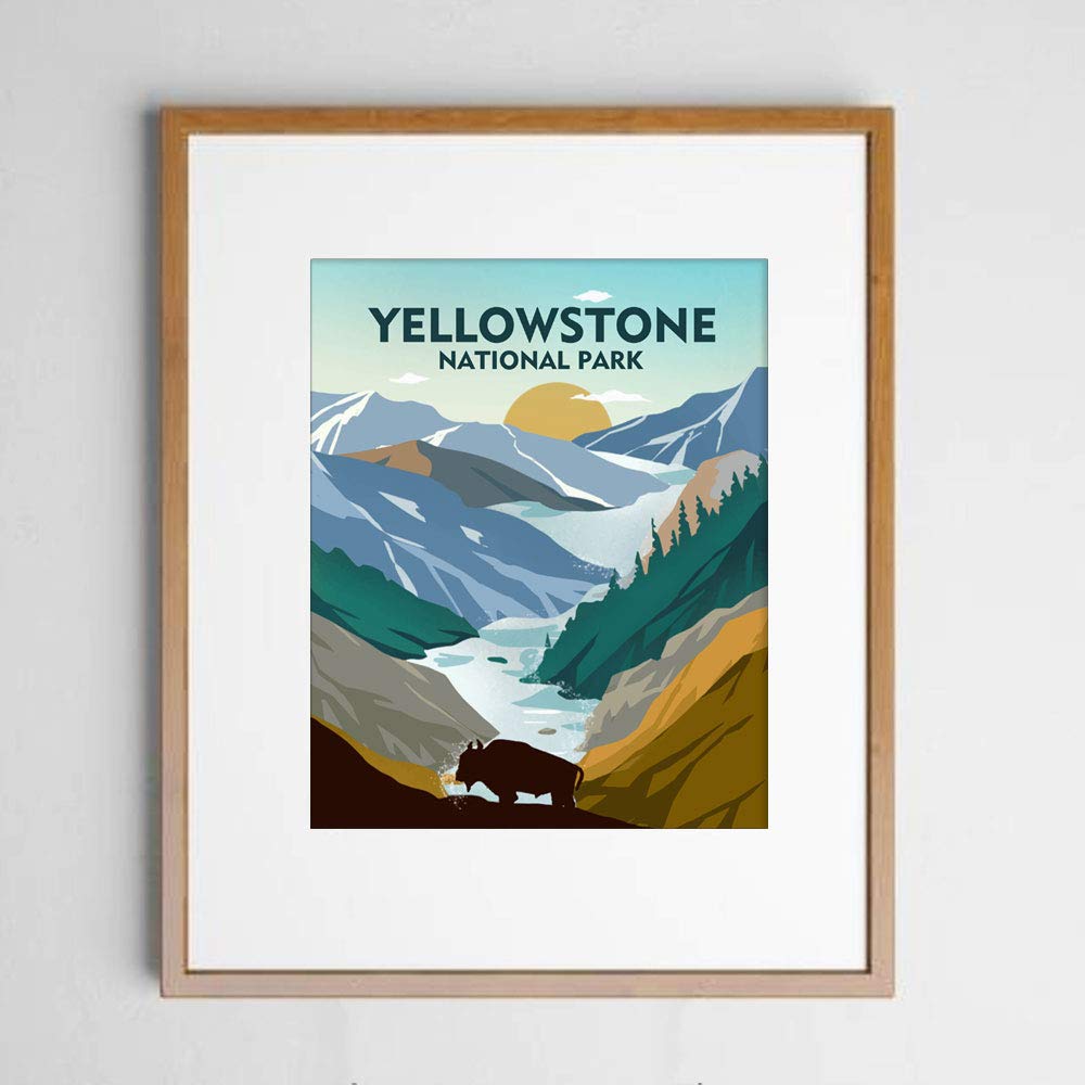 Yellowstone National Park Poster Travel Wall Art Yellowstone National Park Minimalist Decor Travel Poster Wanderlust Gift, UNFRAMED (8X10 inch)