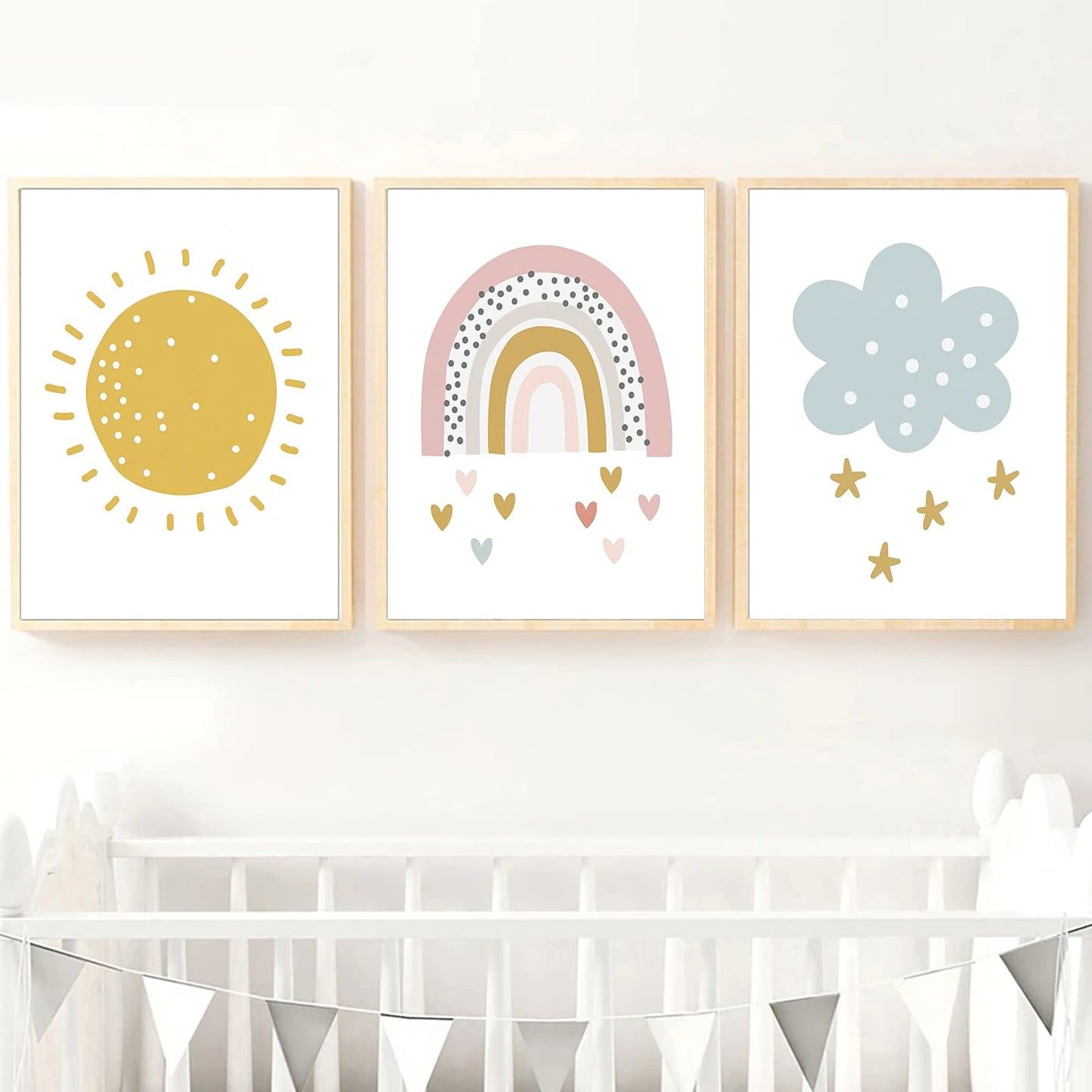 Rainbow Prints Wall Art Rainbow Sunshine Canvas Wall Art Rainbow and Cloud Posters Prints Rainbow Nursery Print Rainbow Canvas Print for Girls Room Decor Unframed