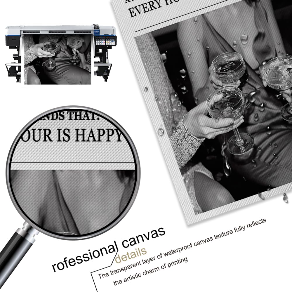 Trendy Wall Art Aesthetic Preppy Poster Print Champagne Funny Black and White New York News Canvas Wall Art Humor Quotes Retro Music Wall Decor for Living Room Bar Cart 12x16in Unframed