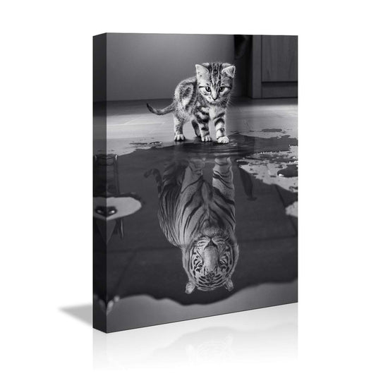 wall art for office motivational posters Small Cat Pictures Big Tiger Canvas Painting Mindset is Everything Print Poster Artwork Wooden Home Decor for Living Room Bedroom Office