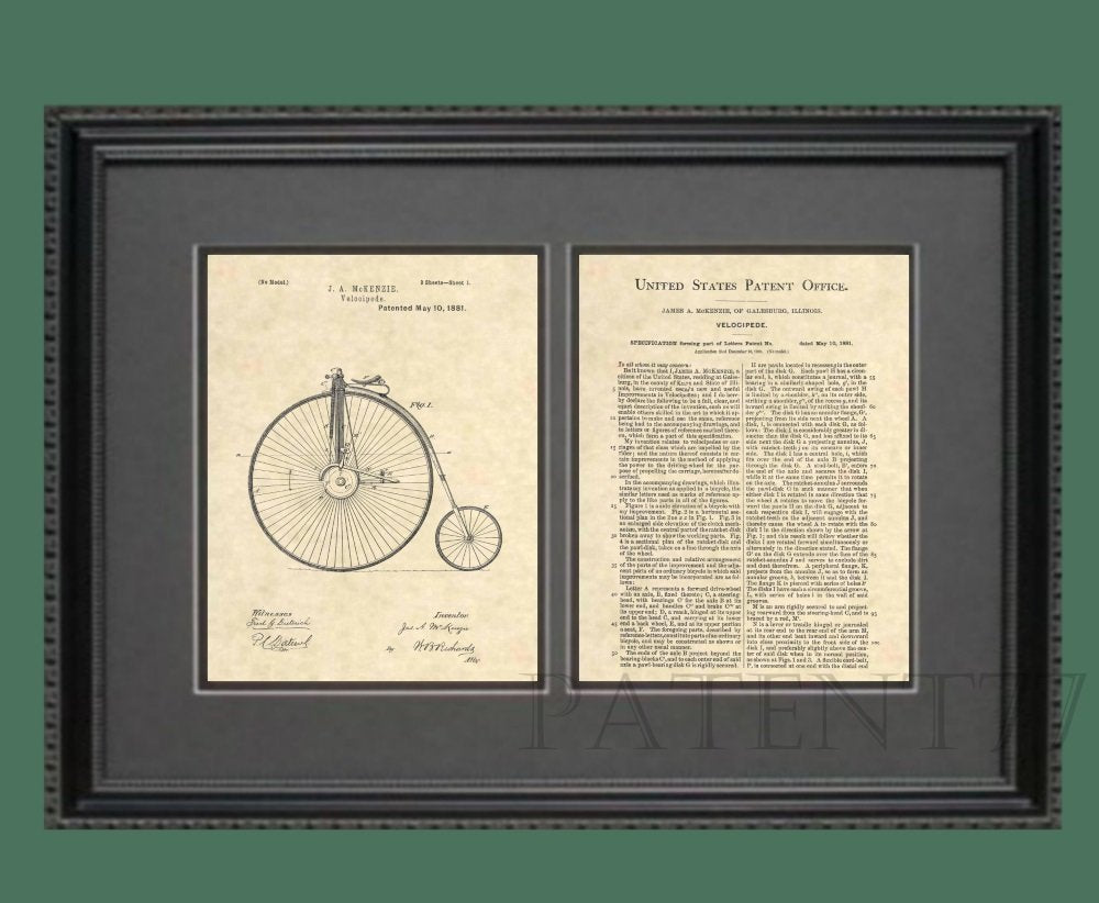 Patent Prints - Big Wheel Bicycle - Penny Farthing High Wheel Bike Art - Patent Art Poster (8.5 x 11) - 50