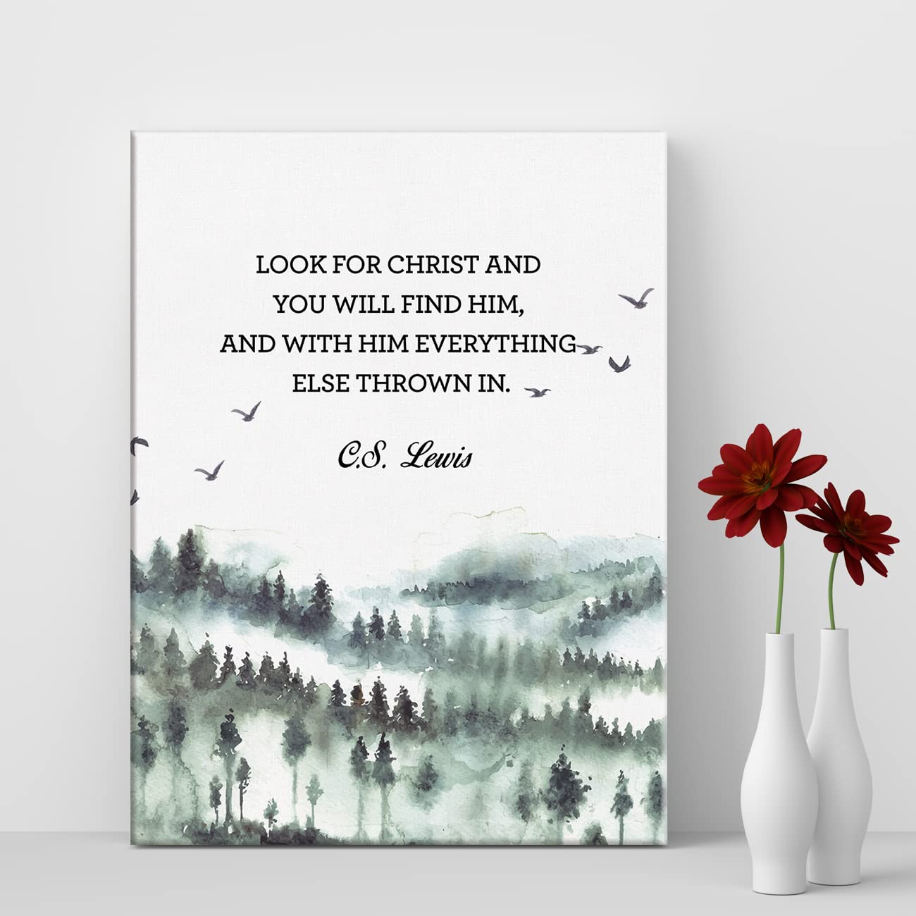 LEXSIVO Watercolor Christian Print Canvas Wall Art Home Decor Look for Christ and You will Find Him Painting 12x15 Canvas Poster Framed Ready to Hang