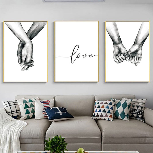 Wall Art for Bedroom Living Room Minimalist Black and White Canvas Print Poster Love Hand in Hand Sketch Art Line Paintings Home Decor (8x10 inches) …