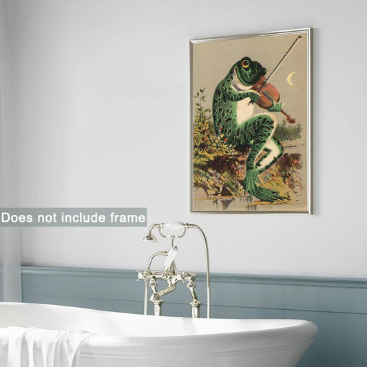 DQYZNYC Vintage Wall Art Frog Poster Canvas Wall Art Aesthetic Frog Banjo Poster Frog Bathroom Decor Frog Picture Print for Bedroom Dorm Living Room Décor (12x18in-C,Unframed)