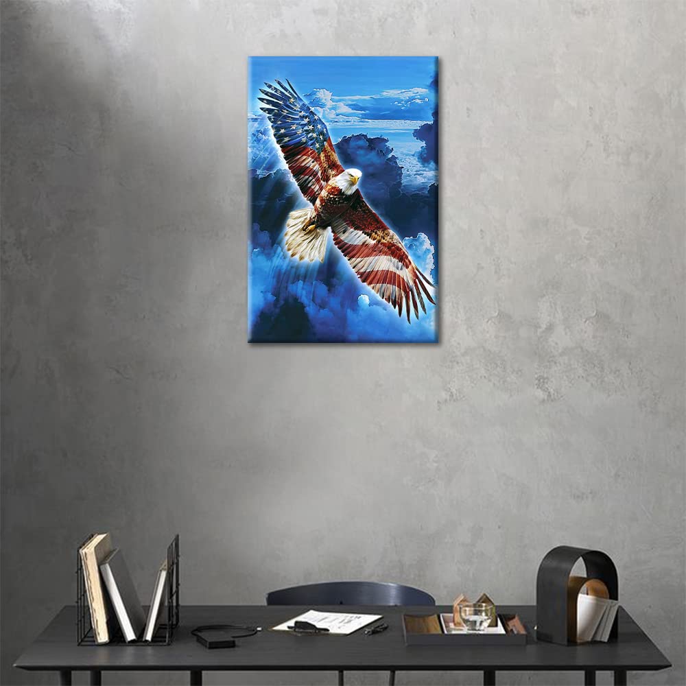 TUMOVO Wall Art Canvas Prints - The Eagle Spreads Its Wings to Fly Painting American Flag Patriotic Poster| Modern Wall Decor|Home Decoration Stretched Gallery Wrap Framed Ready to Hang, 12" Wx18 H