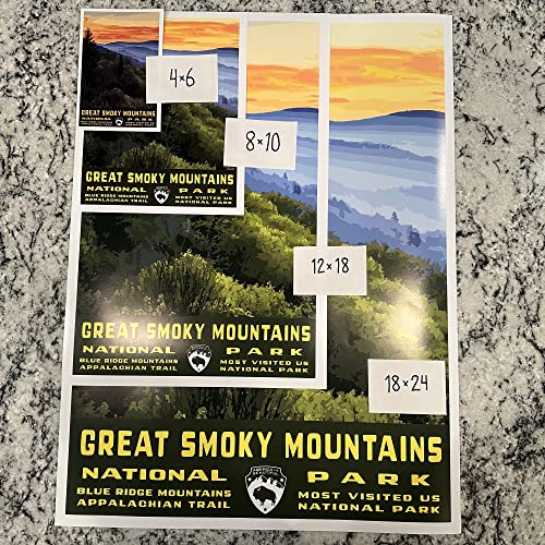 Great Smoky Mountains National Park Vintage-Style Travel Poster - 8x10-12x18-18x24-24x36 / 4x6 Postcard WPA Style Tennessee North Carolina USA Art Print (4x6 Inch Postcard)