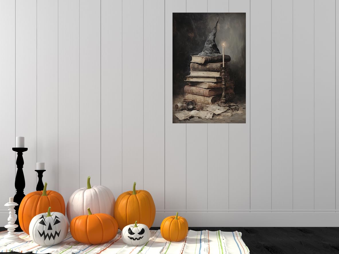 Vintage Halloween Canvas Wall Art, Retro Ghosts Poster，Funny Posters，Spooky Dark Academia Picture Print Wall Decor 12 x 16 in Unframed