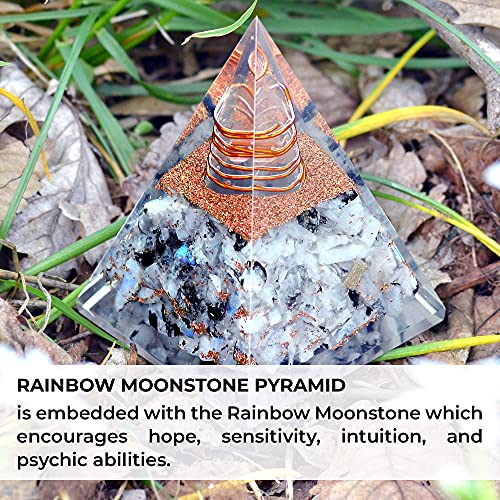 Ever Vibes New Inspirational Orgonite Pyramid for Positivity | Rainbow Moonstone Orgone Pyramid for Strength – Meditation - Yoga - Reiki - Healing Crystal Gemstone Pyramid