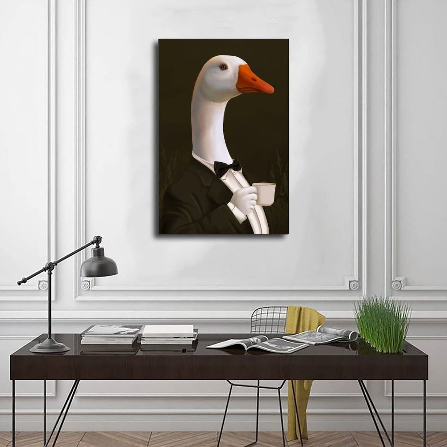 XZHFB-Elegant Gentleman Duck with Coffee-canvas-poster-painting Canvas Poster Wall Art Decor Print Picture Paintings for Living Room Bedroom Decoration Unframe-style 08x12inch(20x30cm)