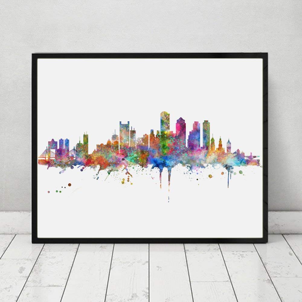 Boston Skyline Art Print Painting Inspirational City Skyline Wall Art Poster Boston Watercolor Art Decor 8x10inch No Frame