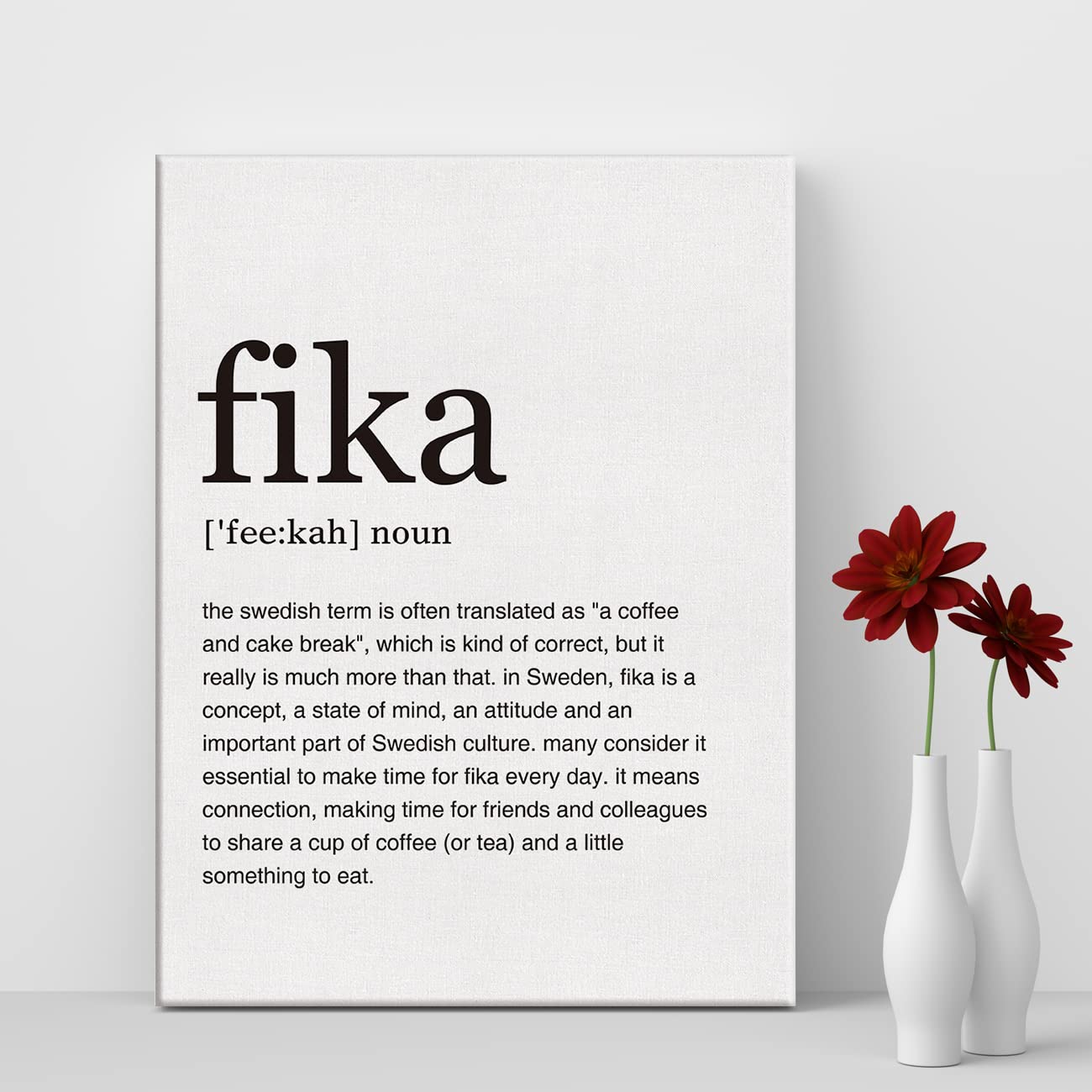 LEXSIVO Fika Definition Print Canvas Wall Art Home Office Decor Modern Minimalist Painting 12x15 Canvas Swedish Poster Framed Ready to Hang Artwork