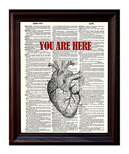 Anatomical Human Heart Love - You Are Here in My Heart - Printed on Upcycled Vintage Dictionary Paper - 8"x11" Anatomy Art Poster/Print