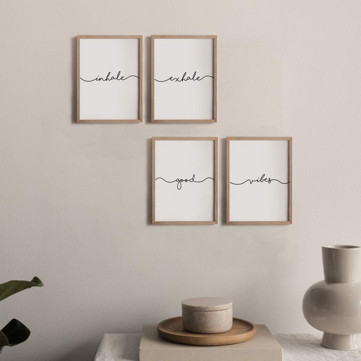 MoharWall Minimalist Wall Art Prints Saying Bedroom Quotes Inhale Exhale Good Vibes Poster Decor Black and White Wall Art Unframed