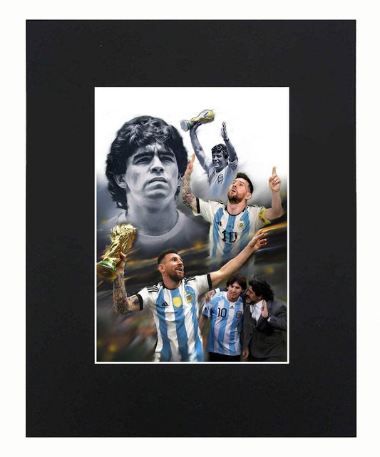 Lionel Messi Diego Armando Maradona Argentina Soccer legend World Cup champion Portrait Art Print Picture Photograph Mini Poster Gift Wall Decor Display Size with Matted 8"x10"