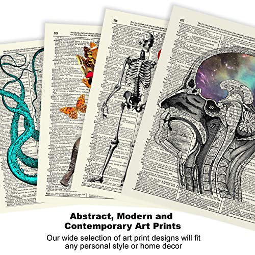 VintBo Rib Cage with Yellow Flowers and Butterflies, Vintage Dictionary Art Print, Modern Contemporary Wall Art for Home Decor, Boho Art Print Poster, Wall Decor 8x10 Inches, Unframed