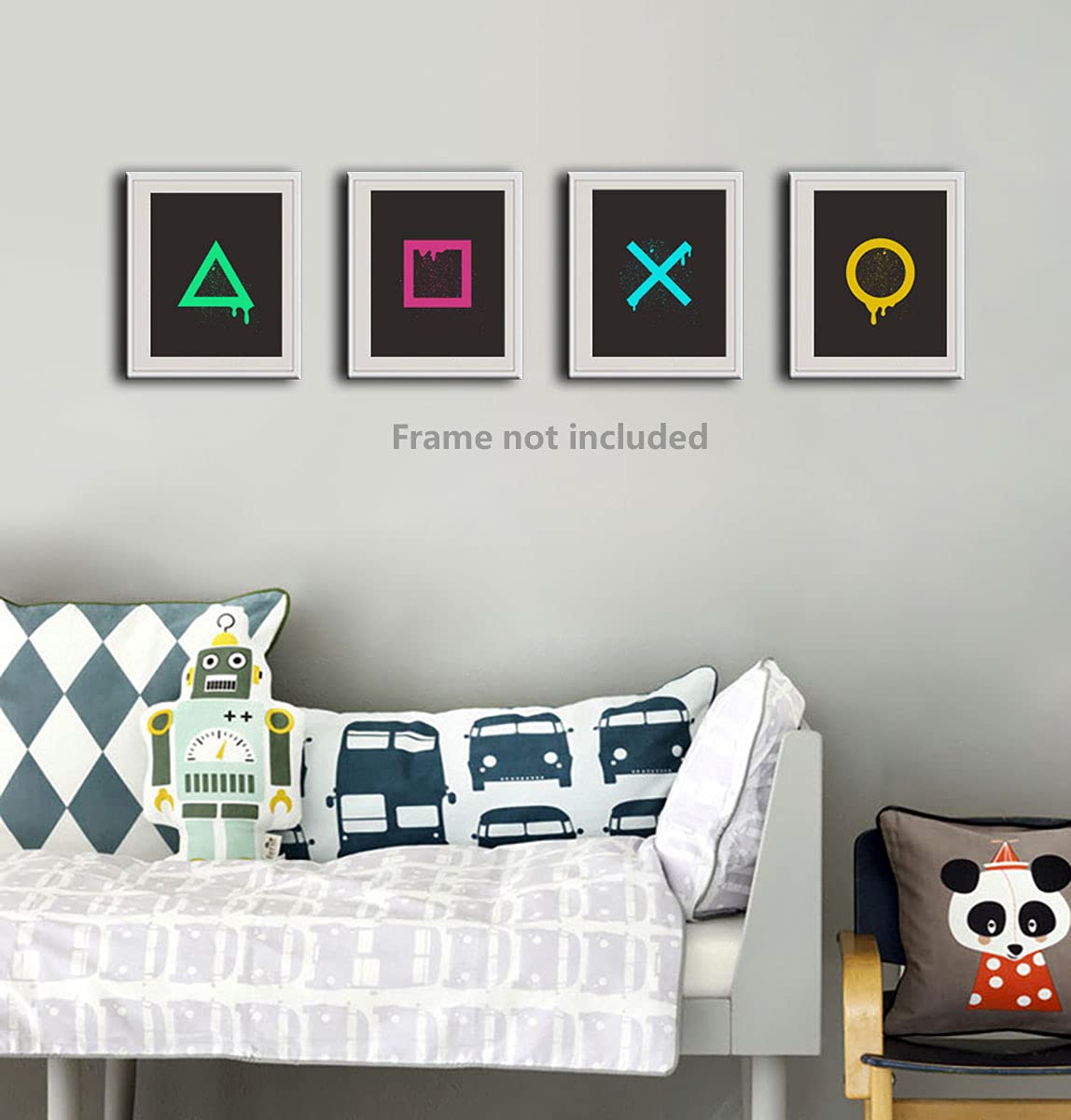 heshengzaixian Playstation Gaming Decor Canvas Wall Art Prints, Watercolour Gamer Decorate Picture Poster for Kid's Room Playroom, Gift for Game Lover,Set Of 4 (8”X10”,Unframed)