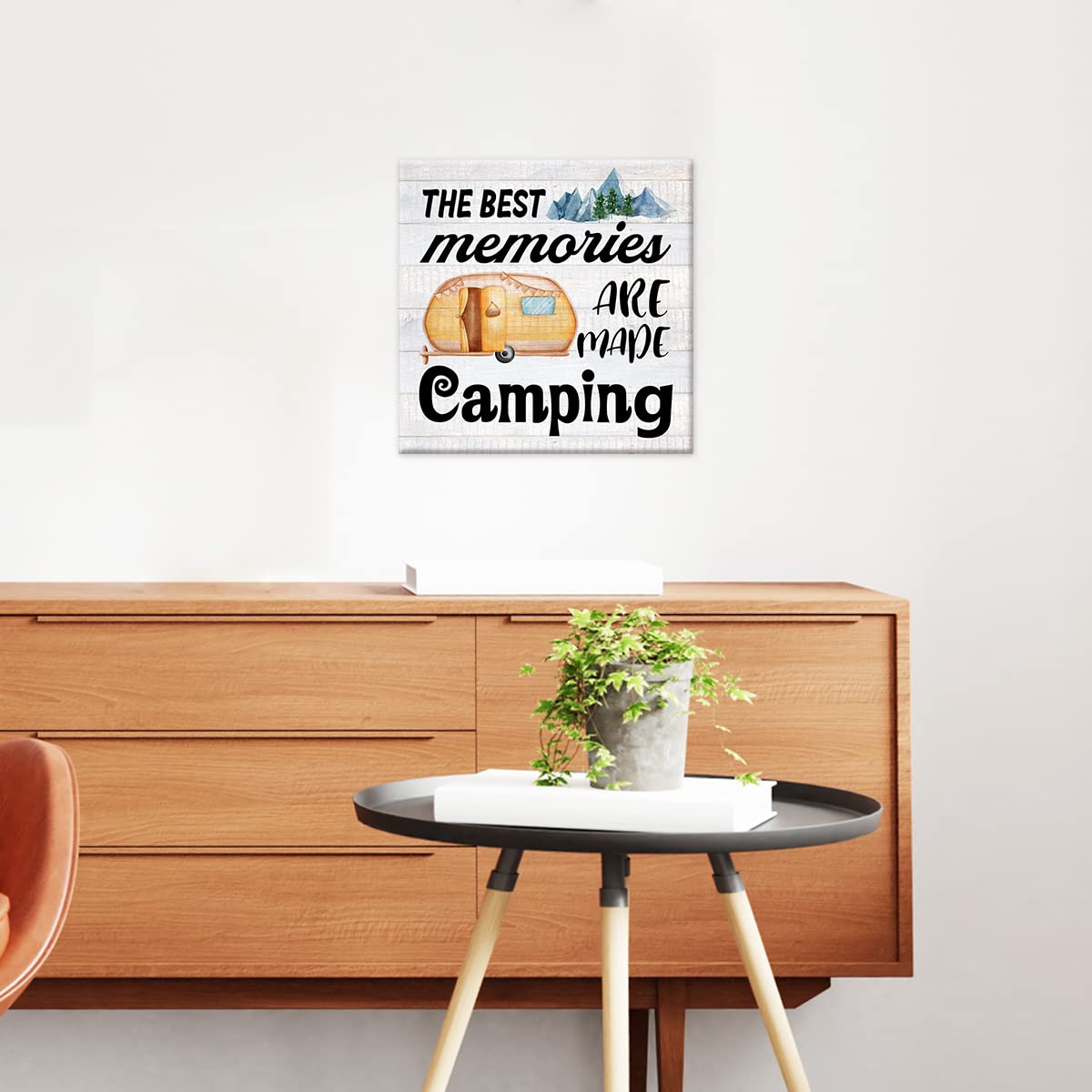 Rustic Best Memories Camping Farmhouse Canvas Print Wall Art Decor RV Camper Camp Sign Painting Poster Plaque Rustic Home Decoration (8 X 8 inch, Framed)