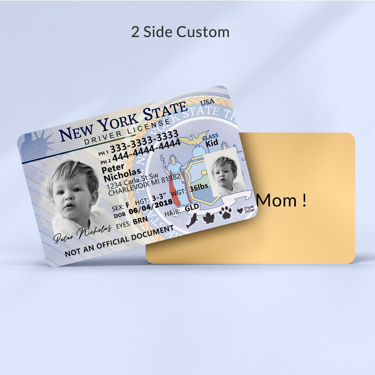 Kid ID Card Novelty Driver License Card For Children Under 12 Years Child Safety ID Badges With Phone Number Custom ID Card Anti-loss